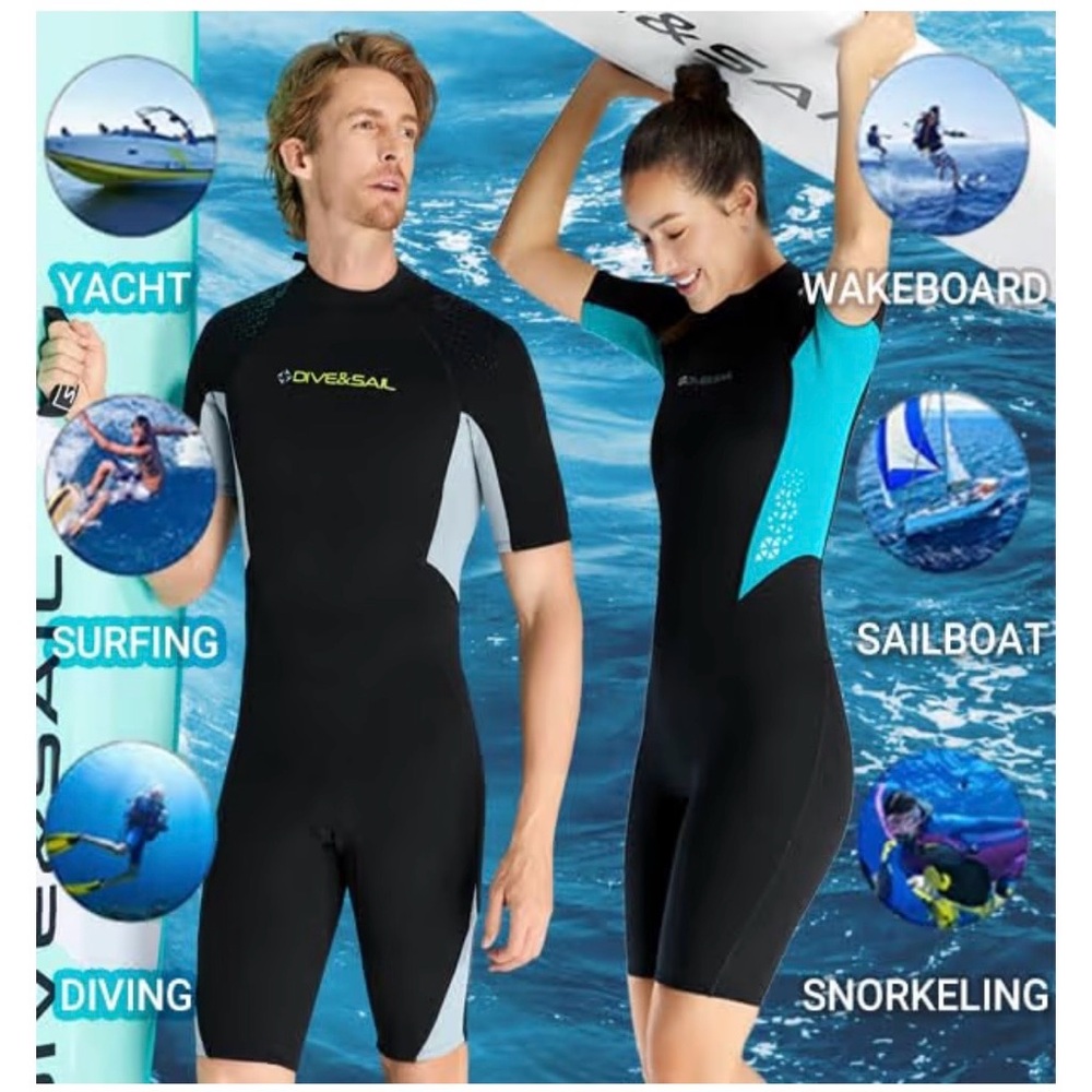 Shorty Wetsuit Men Women 1.5mm Neoprene Back Zip Wetsuit Spring Suit - Size 2XL - Picture 5 of 9